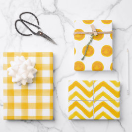 Orange Watercolor Dots Gingham Wrapping Paper Geschenkpapier Set