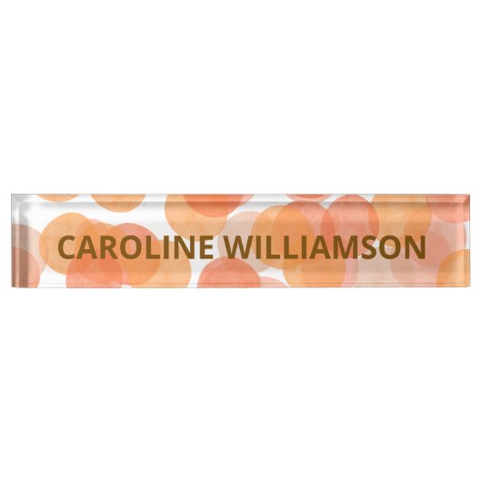 Orange Watercolor Dots Modern Custom Business Namensplakette (Vorderseite)