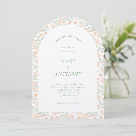 Orange Watercolor Floral Wedding Einladung (Stehend Vorderseite)