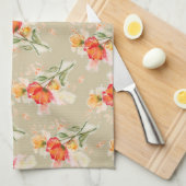 Orange Watercolor Florals Teetuch Geschirrtuch (Viertel Falte)