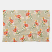Orange Watercolor Florals Teetuch Geschirrtuch (Horizontal)