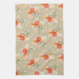Orange Watercolor Florals Teetuch Geschirrtuch