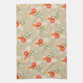 Orange Watercolor Florals Teetuch Geschirrtuch