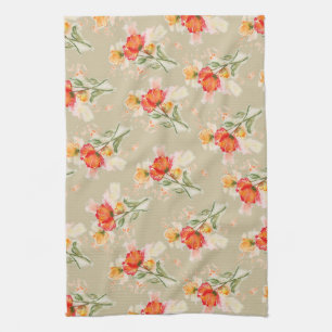 Orange Watercolor Florals Teetuch Geschirrtuch