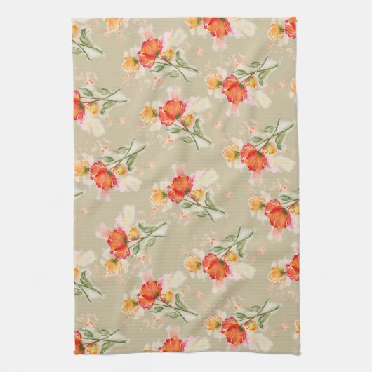 Orange Watercolor Florals Teetuch Geschirrtuch (Vertikal)