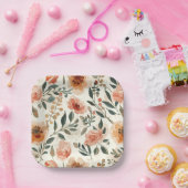 Orange Watercolor Flowers Botanical Painting Pappteller (Party)