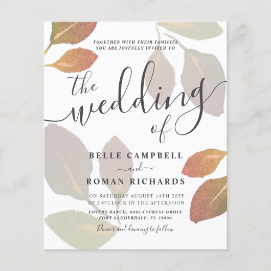 Orange Watercolor Foliage Wedding (Vorderseite)