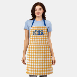 Orange Watercolor Gingham Personalisierte Schürze