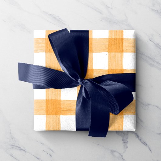 Orange Watercolor Gingham Wrapping Paper Geschenkpapier