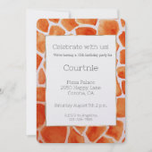 Orange Watercolor Giraffe Print Birthday Einladung (Vorderseite)