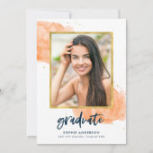 Orange Watercolor Gold Foto Graduate Grad Party Einladung (Vorderseite)