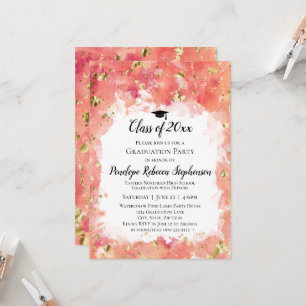 Orange Watercolor Gold Spritzer Graduation Party Einladung