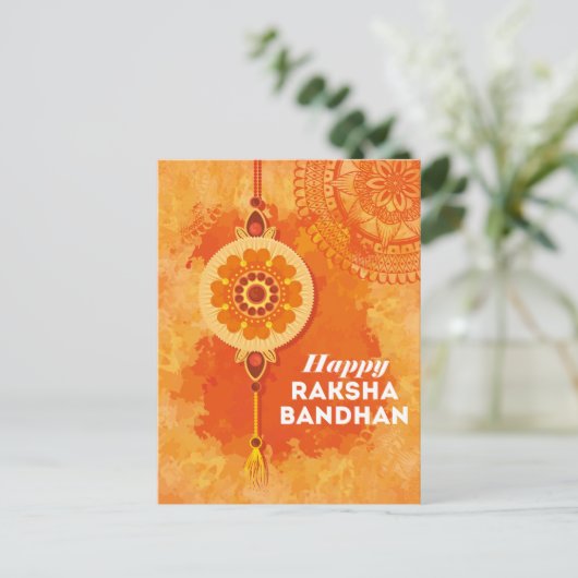 Orange Watercolor Happy Raksha Bandhan Postkarte (Stehend Vorderseite)