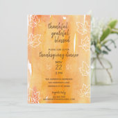 Orange Watercolor Maple Leaf Erntedank Diner Einladung (Stehend Vorderseite)