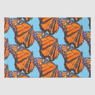 Orange Watercolor Monarch Schmetterlinge im blauen Seidenpapier