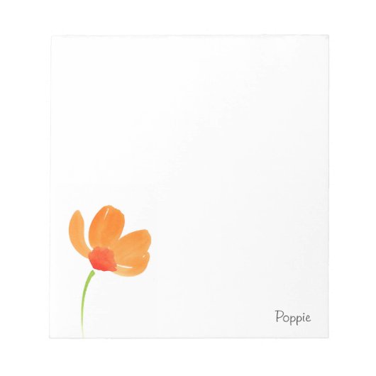 Orange Watercolor Poppie Blume Notizblock (Vorderseite)