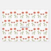 Orange Watercolor Poppies Blumenmuster Geschenkpapier Set (Vorderseite 2)