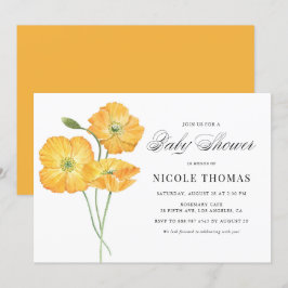Orange Watercolor Poppies Floral Baby Shower Einladung