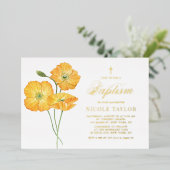 Orange Watercolor Poppies Floral Summer Baptisse Folieneinladung (Stehend vorne)