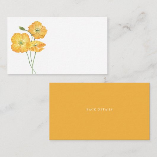 Orange Watercolor Poppies II Blumenhochzeit Platzkarte (Vorne/Hinten)
