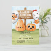 Orange Watercolor Pumpkin Baby Dusche Einladung (Stehend Vorderseite)