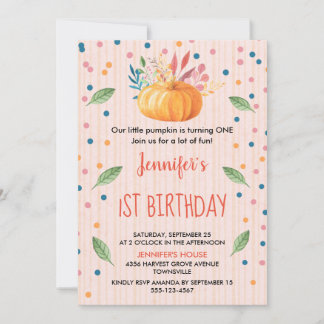 Orange Watercolor Pumpkin Birthday Einladung