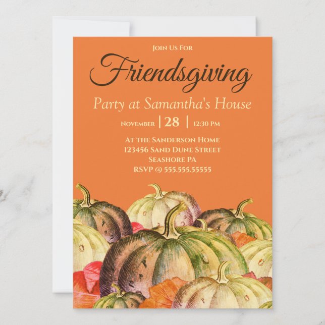 Orange Watercolor Pumpkin Friendsgiving (Vorderseite)
