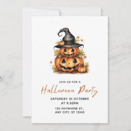 Orange Watercolor Pumpkin Halloween-Party Einladung