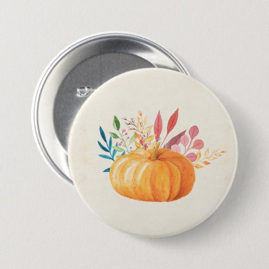 Orange Watercolor Pumpkin Herbstsaison Button (Vorne & Hinten)