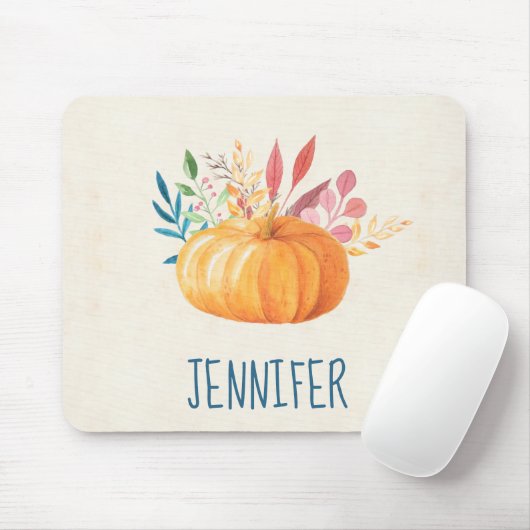 Orange Watercolor Pumpkin Herbstsaison Mousepad (Mit Mouse)