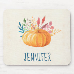 Orange Watercolor Pumpkin Herbstsaison Mousepad