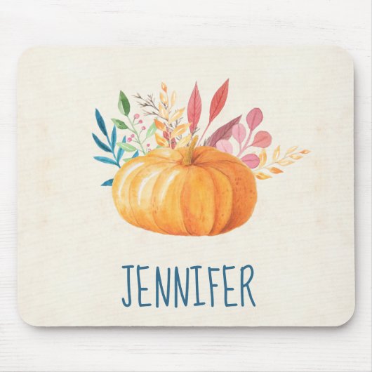 Orange Watercolor Pumpkin Herbstsaison Mousepad (Vorne)