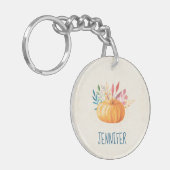 Orange Watercolor Pumpkin Herbstsaison Schlüsselanhänger (Vorderseite links)