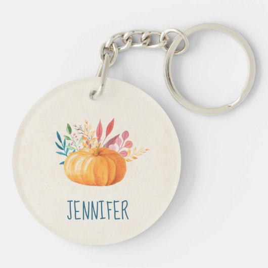 Orange Watercolor Pumpkin Herbstsaison Schlüsselanhänger (Rückseite)