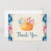 Orange Watercolor Pumpkin und Blume Vielen Dank Dankeskarte (Vorne/Hinten)