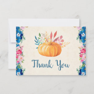 Orange Watercolor Pumpkin und Blume Vielen Dank Dankeskarte
