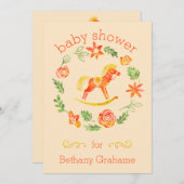 Orange Watercolor Rocking Horse Baby Dusche Einladung (Vorne/Hinten)
