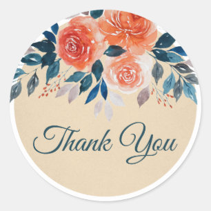 Orange Watercolor Rose Hochzeit Vielen Dank Runder Aufkleber