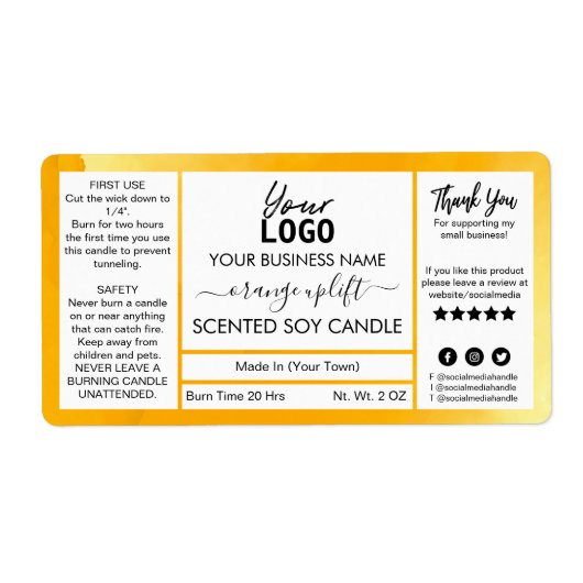 Orange Watercolor Scented Soy Candle (Vorne)