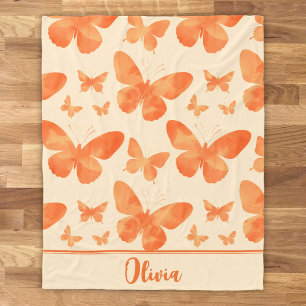 Orange Watercolor Schmetterlinge Fleecedecke