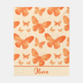 Orange Watercolor Schmetterlinge Fleecedecke (Vorderseite)