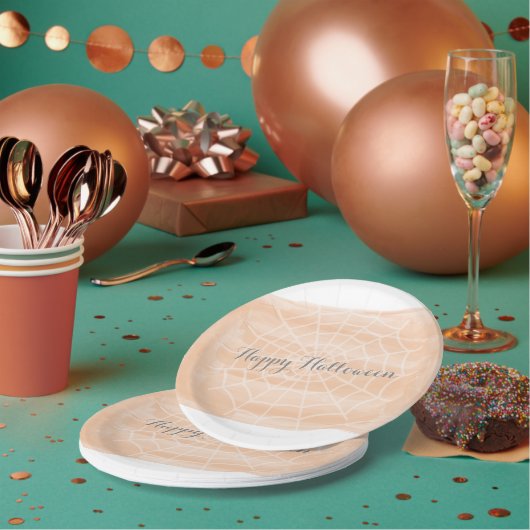 Orange Watercolor Spider WebHalloween Pappteller (Multi)