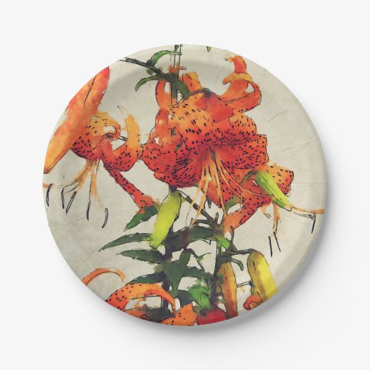 Orange Watercolor Tiger Lilie 1 Pappteller (Vorderseite)