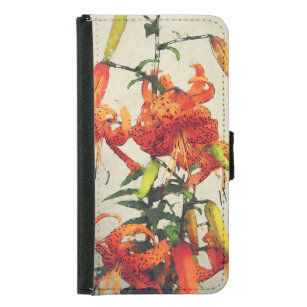 Orange Watercolor Tiger Lilie 1 Geldbeutel Hülle Für Das Samsung Galaxy S5