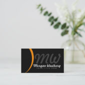Orange Wave Beruflich Monogram Business Cards Visitenkarte (Stehend Vorderseite)