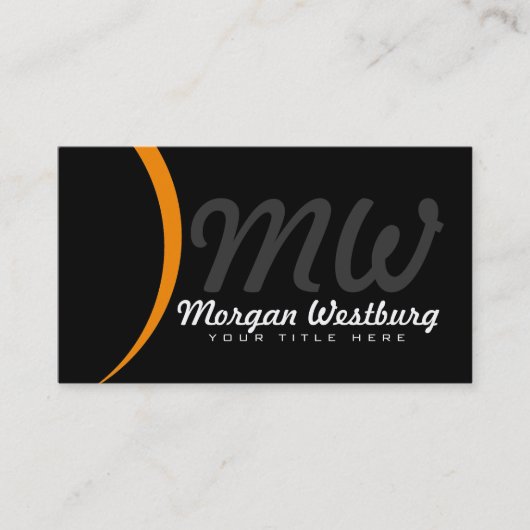 Orange Wave Beruflich Monogram Business Cards Visitenkarte (Vorderseite)