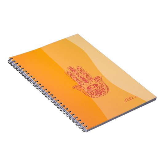 Orange Waves Simple Red Hamsa Personalisiert Notizblock (Rechte Seite)