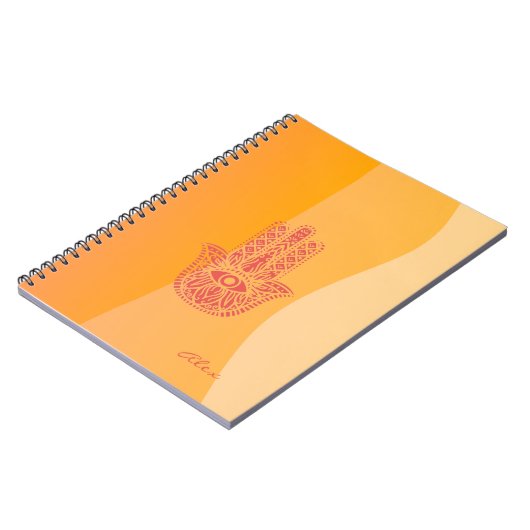 Orange Waves Simple Red Hamsa Personalisiert Notizblock (Linke Seite)