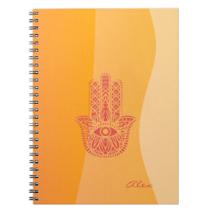 Orange Waves Simple Red Hamsa Personalisiert Notizblock