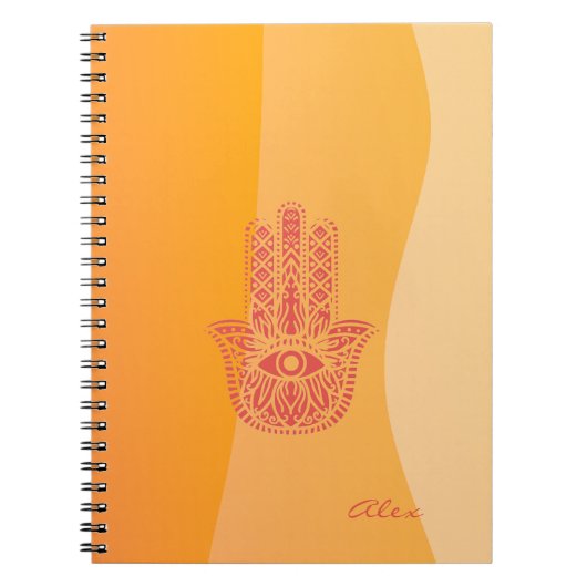 Orange Waves Simple Red Hamsa Personalisiert Notizblock (Vorderseite)